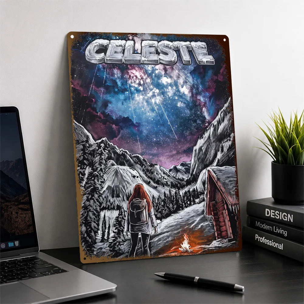 Celeste Mountain Campfire Printed Poster Customized Metal Sign Dark Realm Style Wall Art For Collector Den As Anniversary Gift