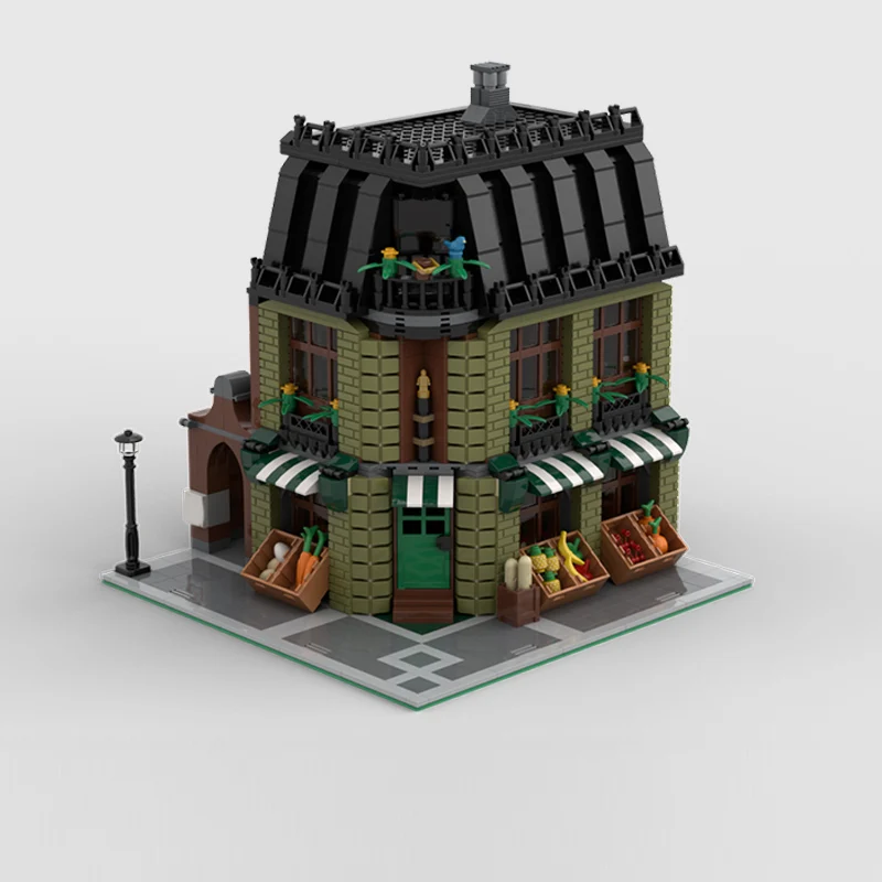 City Street View Model MOC Building Bricks Grocery On The Corner Modular Technology Children Holiday Gifts Assemble Toys Suit