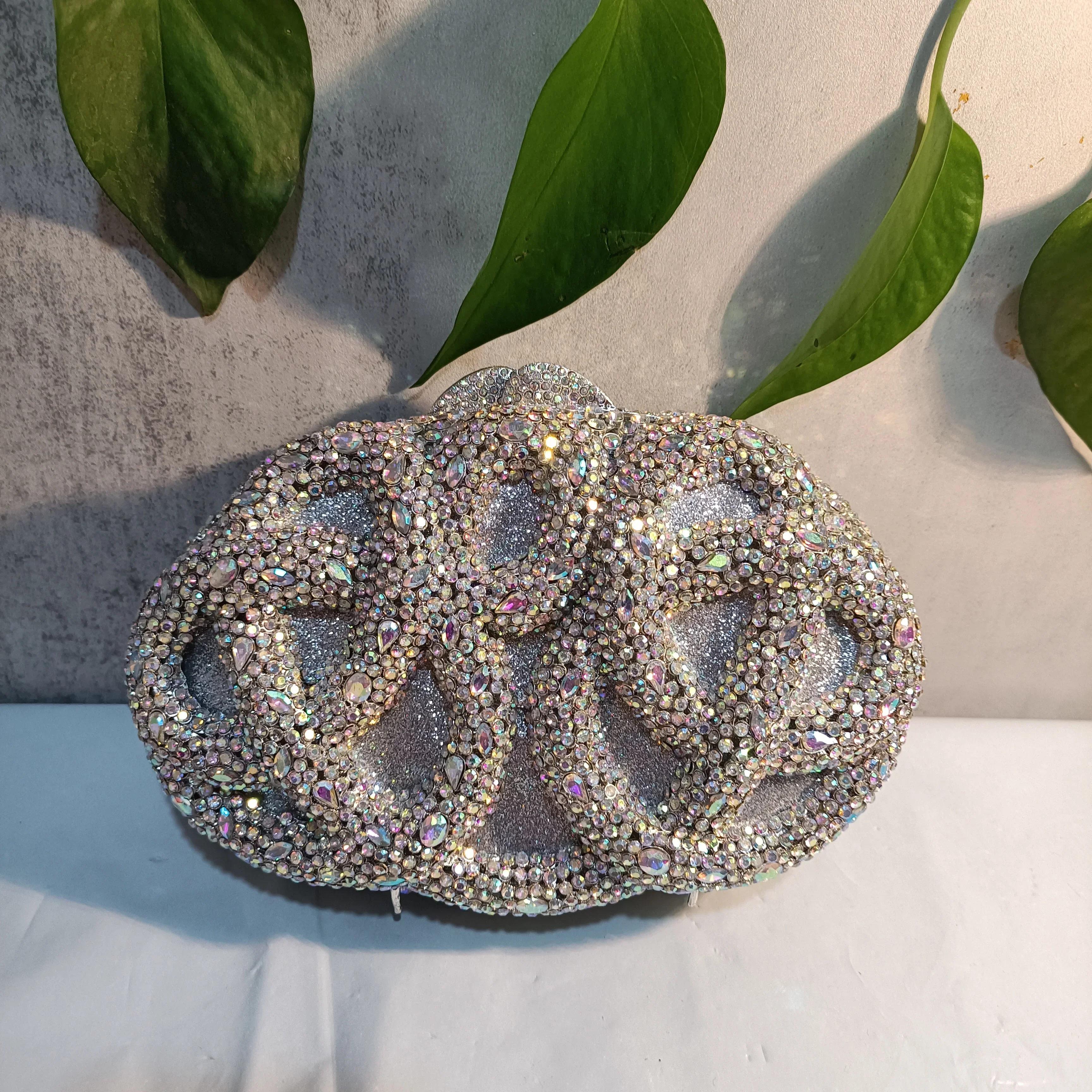 

XIYUAN Snake Shape AB Silver Wedding Bridal Purse Rhinestone Crystal Hollow Out Party Prom Handbag Women Diamond Cocktail Bag