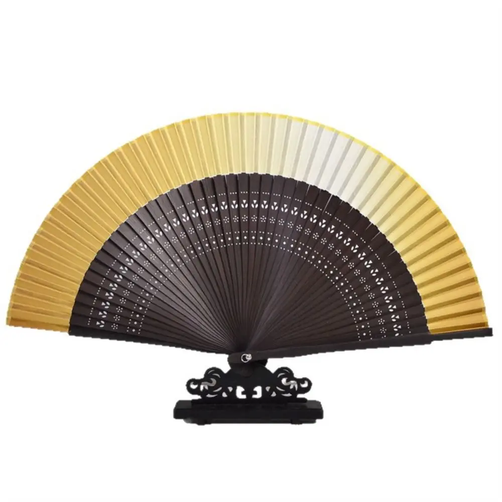 Hollow Carving Bamboo Folding Fan Portable with Tassel Retro Hand Fan Bamboo Frame Gradient Color Dance Fan Dance Performance