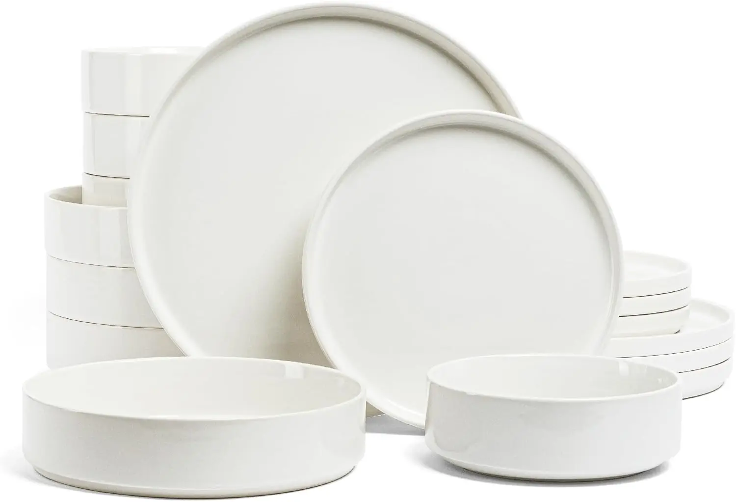 

16-Piece Stackable Dinnerware Dish Set - Stoneware Dishes - Includes 4 Dinner Plates, 4 Salad Plates, 4 Cereal Bowls, and 4 Dinn