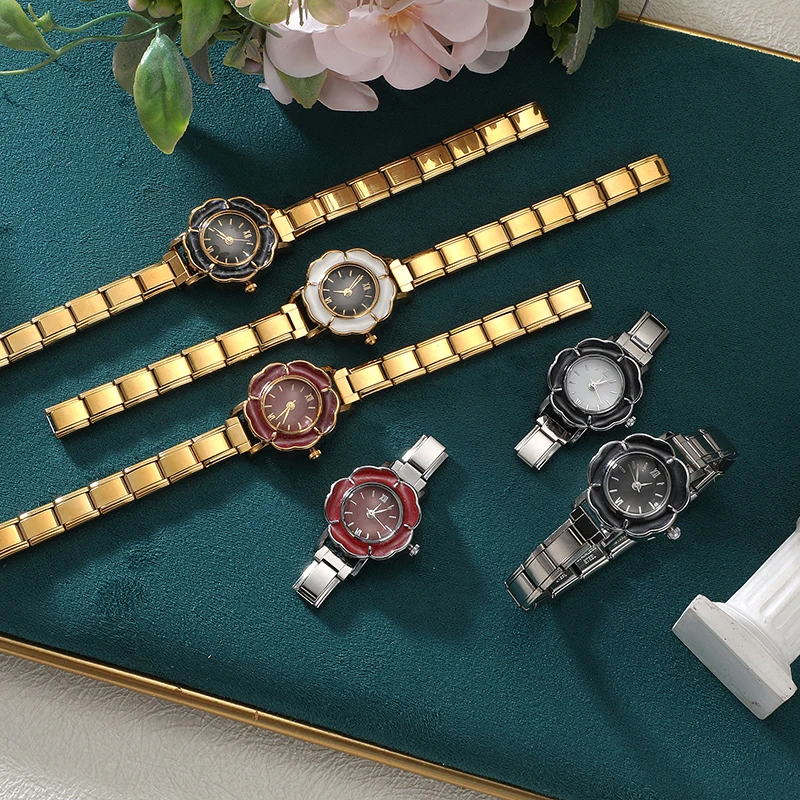 New Vintage Fashion Women's Flower Shape Stainless Steel Watch Bracelet  Fit 9mm DIY Italian Charm Bangle Jewelry Gifts