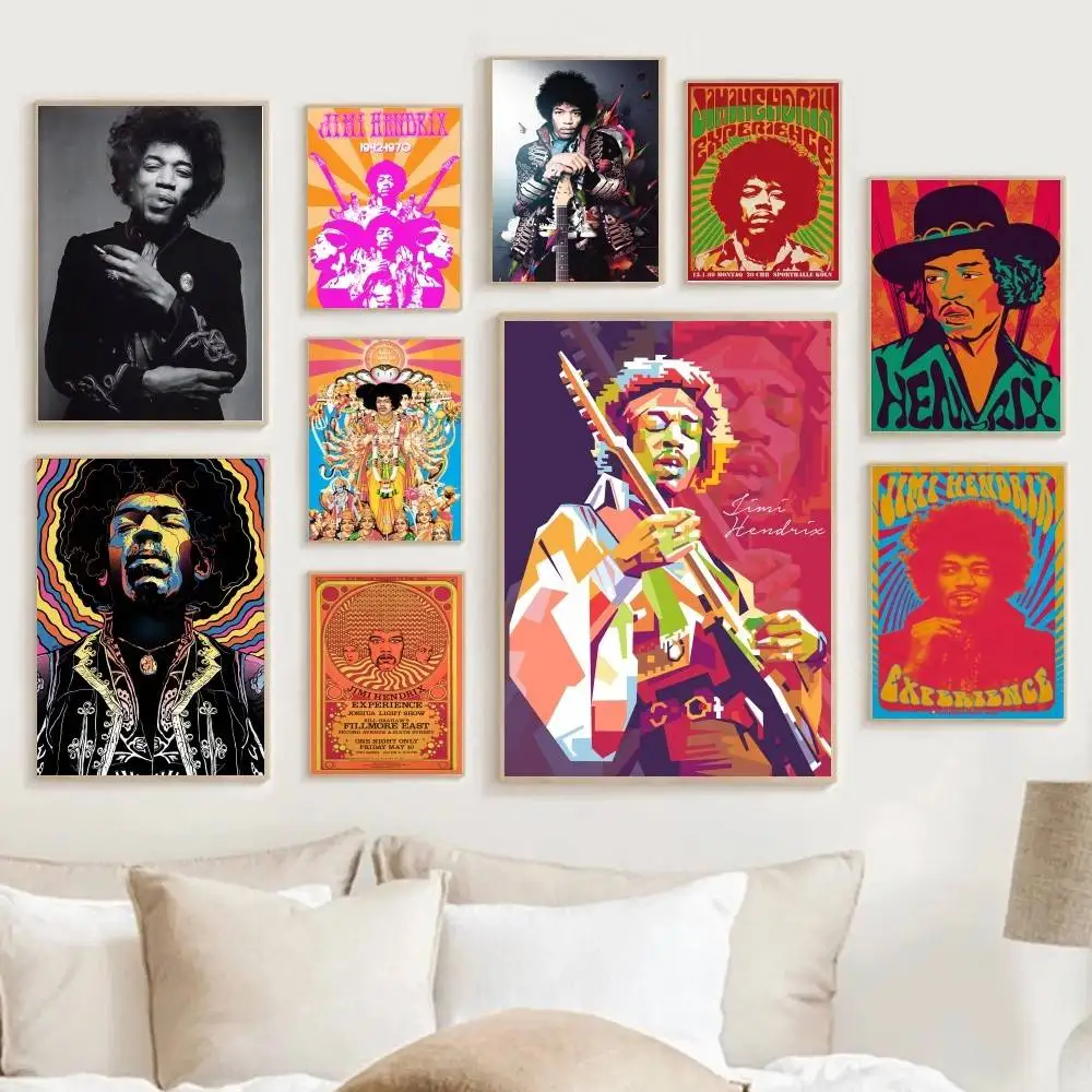 Famous Rock Star Jimi Hendrix Creative Poster Self-adhesive Art Waterproof Paper Sticker Coffee House Bar Room Wall Decor