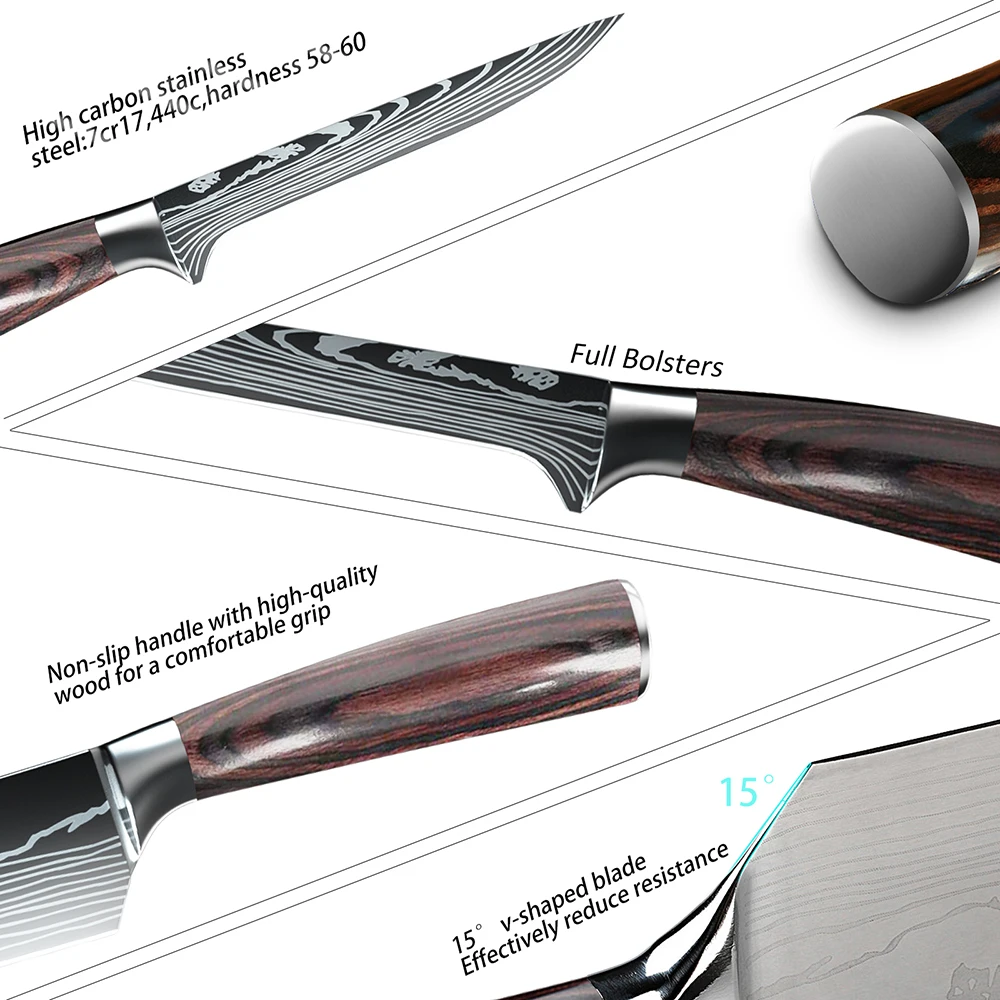 6 Inch Boning Knife Barbecue Knife High Carbon Butcher Knife Pakka Stainless Steel Wooden Handle Filleting Knives for Meat Cut