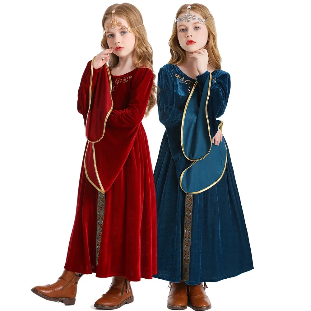 Robe de Renaissance medieval pour filles, manches longues évasées en veludo, olympiques de princesse vintage