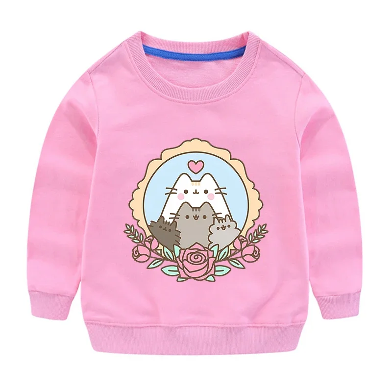 Fat Cat Pusheens Boy Girl Pullover Cartoon Print Child Cute Cotton Thin Tee Sweatshirt Long Sleeve Toddler Autumn Casual Clothes