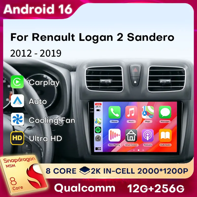 

Wireless CarPlay Android Auto For Renault Logan 2 2012-2019 Sandero 2 2014-2019 Android 16 Qualcomm Player WiFi 2 DIN Autoradio