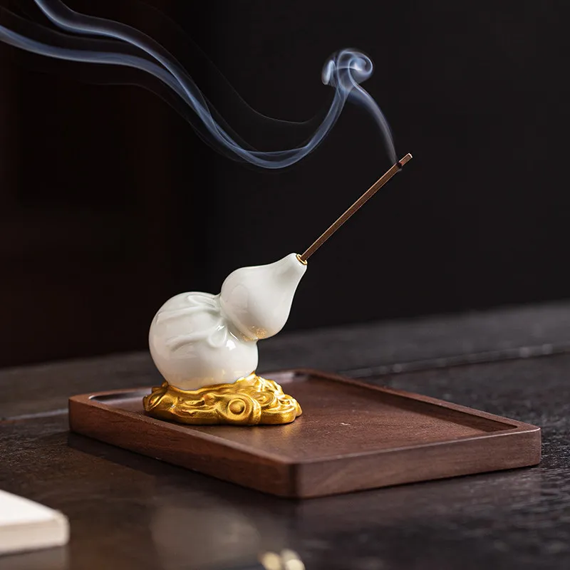 Ceramic Fu Lu Incense Holder for Home Indoor Incense Burner Zen Tea Room Desktop Decor Ornament Gourd Incense Insert Gifts
