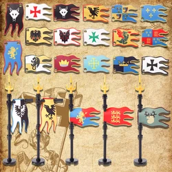 MOC Medieval Wolf Knights Flag Building Blocks Eagle Soldiers Banner Stand Castle Lion Army Accessories Bricks Toys Kids Gift