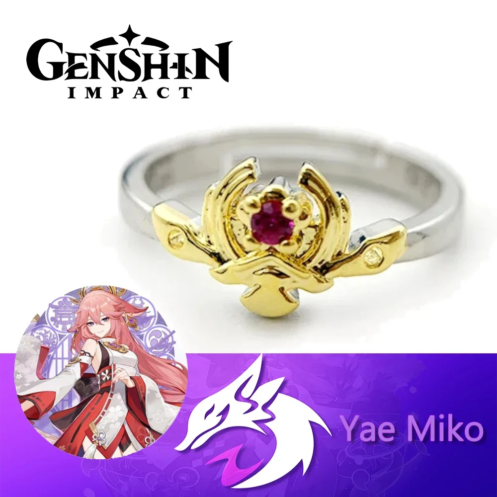 Hot Game Impact Yae Miko Resizable Rings Anime Game Peripherals Miss Fox Kawaii Girl Metal Fashion Jewelry Cosplay Costume Props