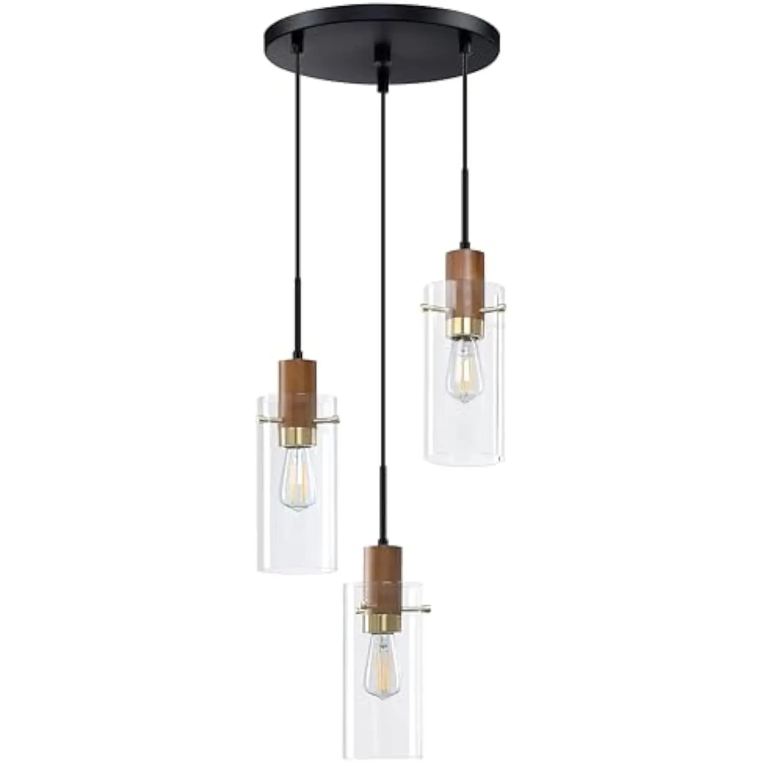 

3 Light Ceiling Light Industrial Farmhouse Fixture,Natural Wood Clear Glass Brushed Bronze Finish for Kitchen Island Bedroom Ha
