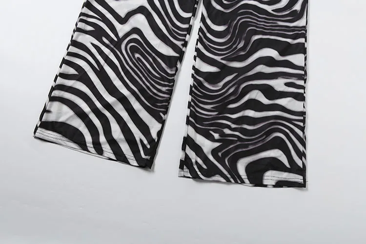 Weird Puss Stripe Patchwork 2-teiliges Set für Damen, Oberteil mit Schnürung, offenem Kragen, langen Ärmeln und Oversize-Schnitt + lange Hose mit Kordelzug – Detail 11