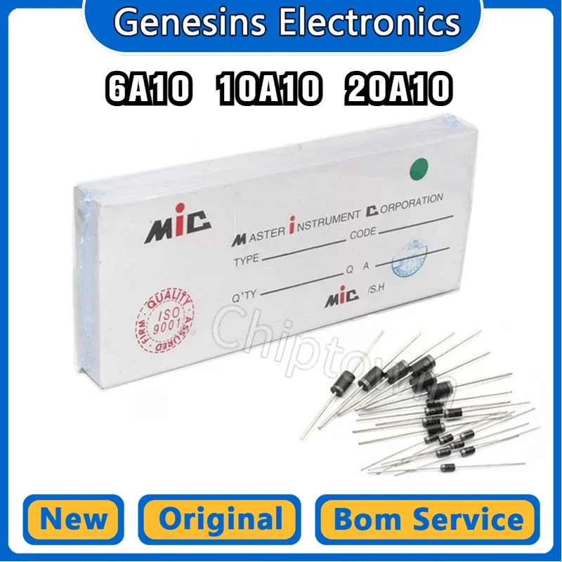 10 pcs / 100pcs MIC 6A10 10A10 20A10 6A/1000V Long Pin Rectifier Diode R-6