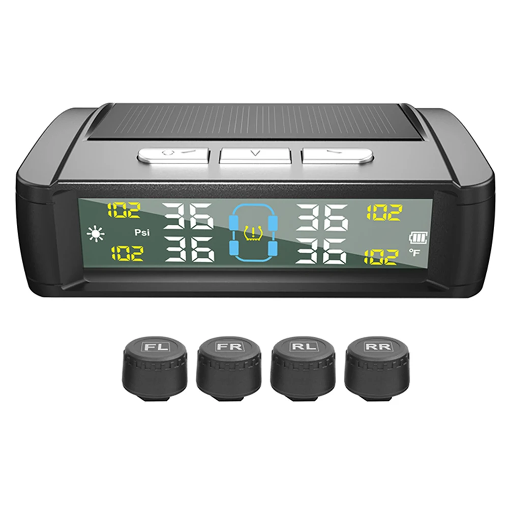 Black ABS  Aluminum Tire Pressure Monitoring System Tyre Temperature Monitor Solar/USB Powered Replacement Car Accessories