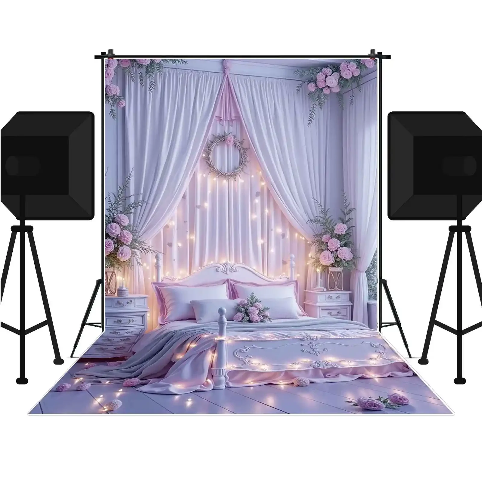 MOON.QG Pink Floral Arch Wedding Birthday Party Photography Backdrop Photozone Background Child Photo Studio Photocall Props