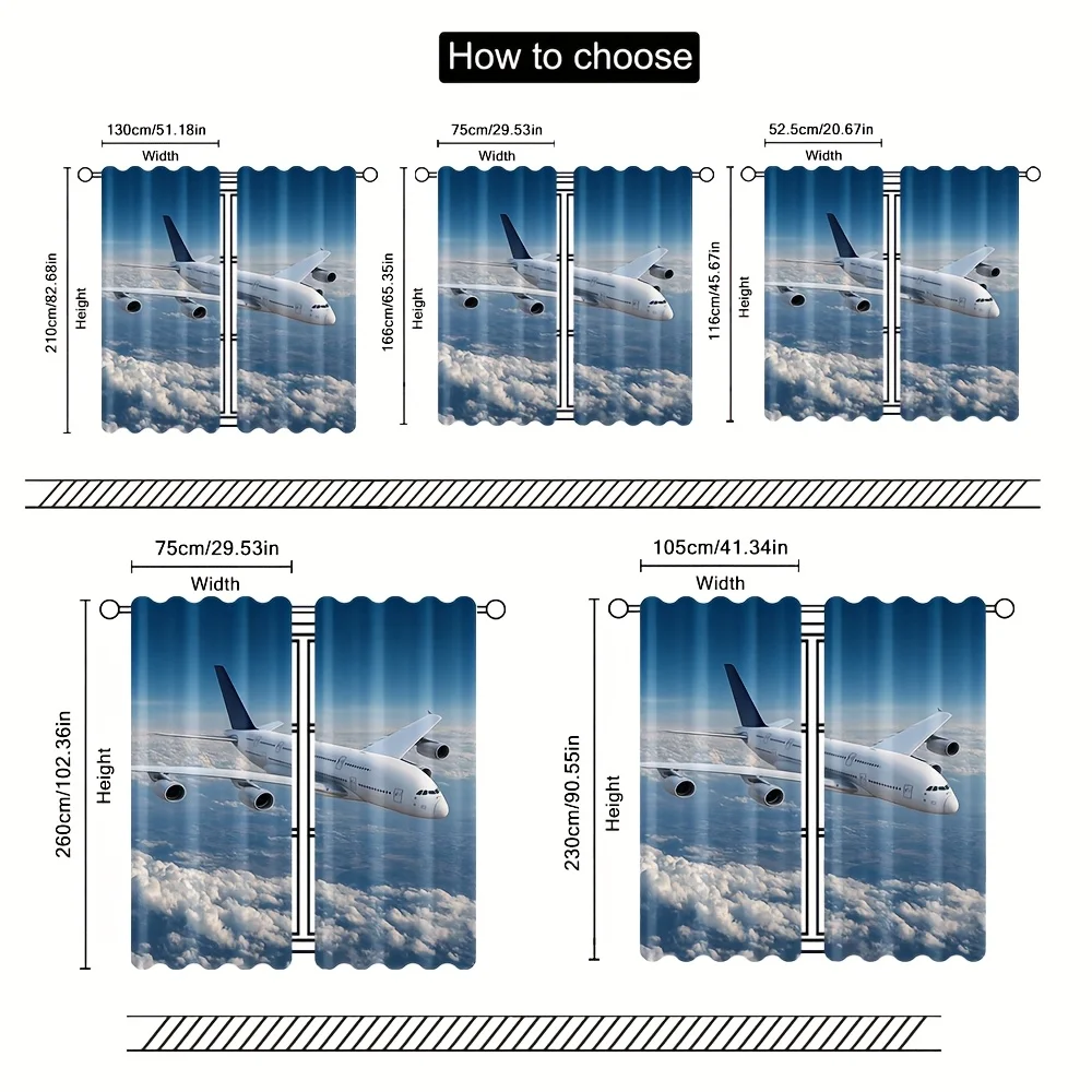 Aesthetic Airplane Sky Curtain Panel Modern Cloud Print Window Drapes Home Decor Aviation Art Room Decoration