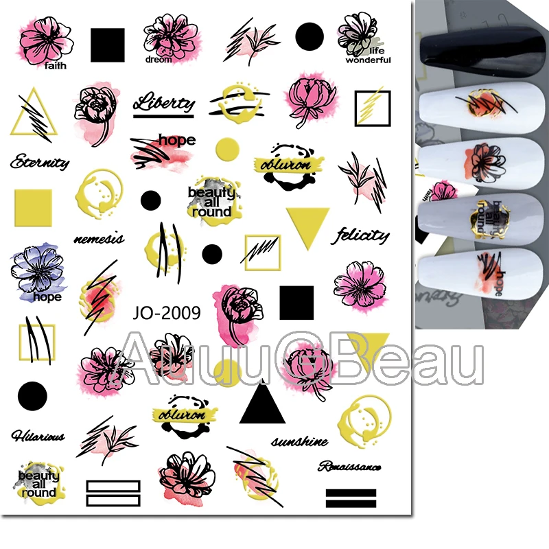 3d Nail Art Decals Golden Lines Blooming Smokes Mables Adhesive Sliders Nail Stickers Decoration For Manicure