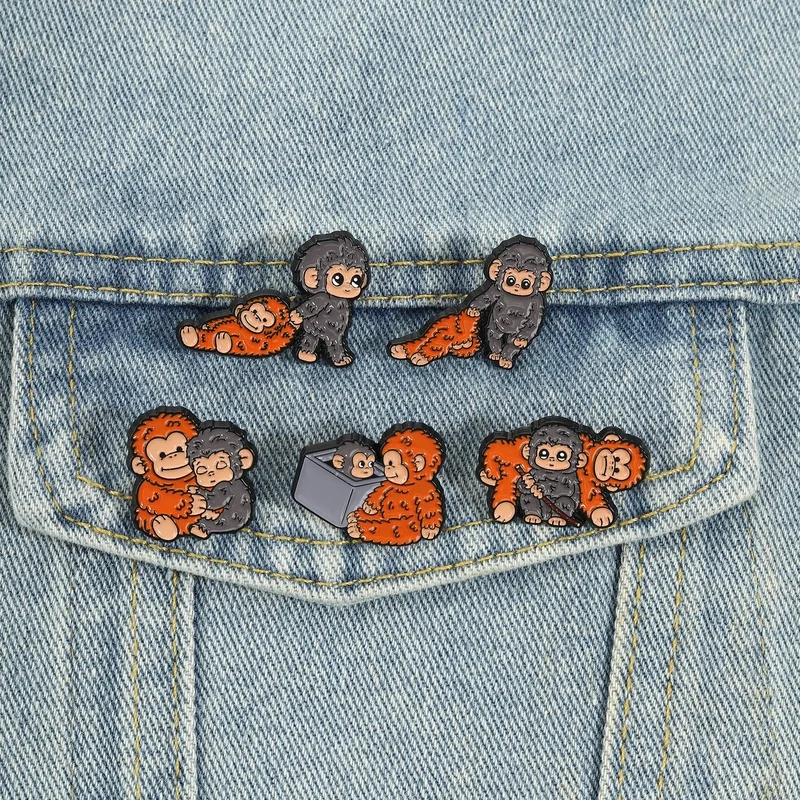 Protect Punch The Monkey Enamel Pins Cartoon Zoo Brooches Lapel Badges Clothes Cute Toy Animal Jewelry Gift for Kids Fans