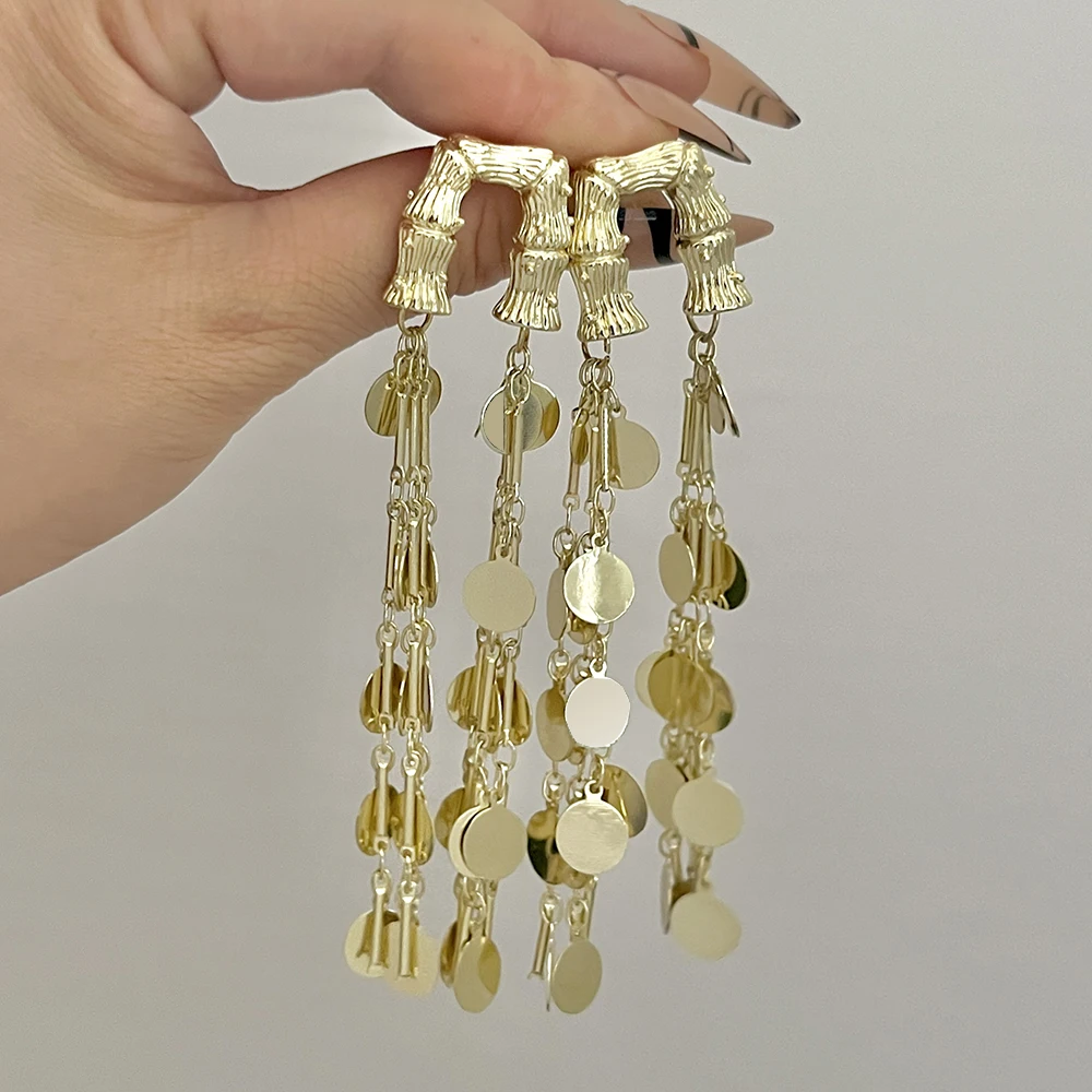 

Freetry Vintage Metal Sequin Long Tassel Earrings for Women Personality Layered Gold Color Plated Hanging Earrings Party Jewelry