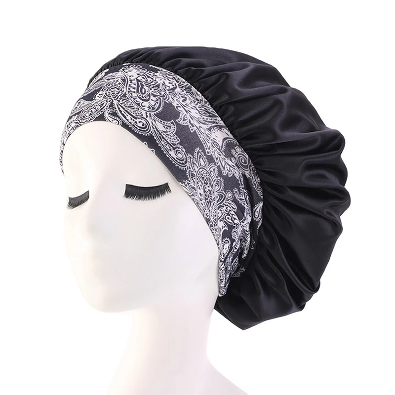 Comfortable Bonnet Women Big Size Beauty Print Satin Silk Bonnet Sleep Night Cap Head Cover Bonnet Hat Wholesale