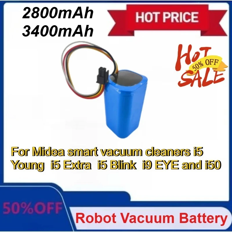 

Upgraded 2800mAh/3400mAh Rechargeable Battery for Midea Robot Vacuum Cleaner I5Extra.i5 Young.i9 EYE.M3.M3J.K30.K50.M7.i50Pro