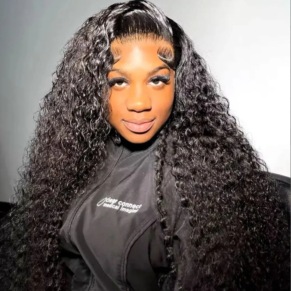 

38 40 46 Inches 13x6 Hd Deep Wave Lace Frontal Wig Brazilian 360 Water Curly Lace Front Human Hair Wigs For Women 200% Density