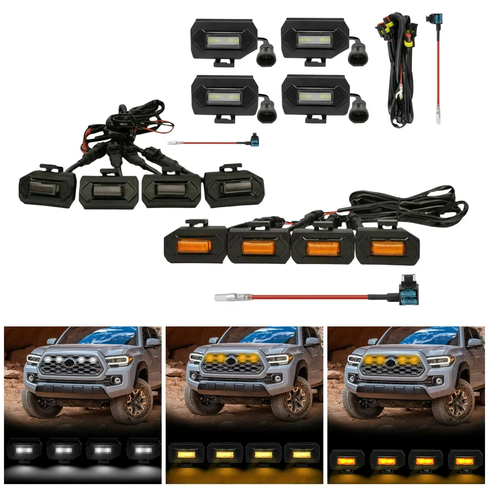 

4Pcs Grille , with Wiring Adapter, 12V Grille Lamps, Fit / 16-Up Grille Lighting