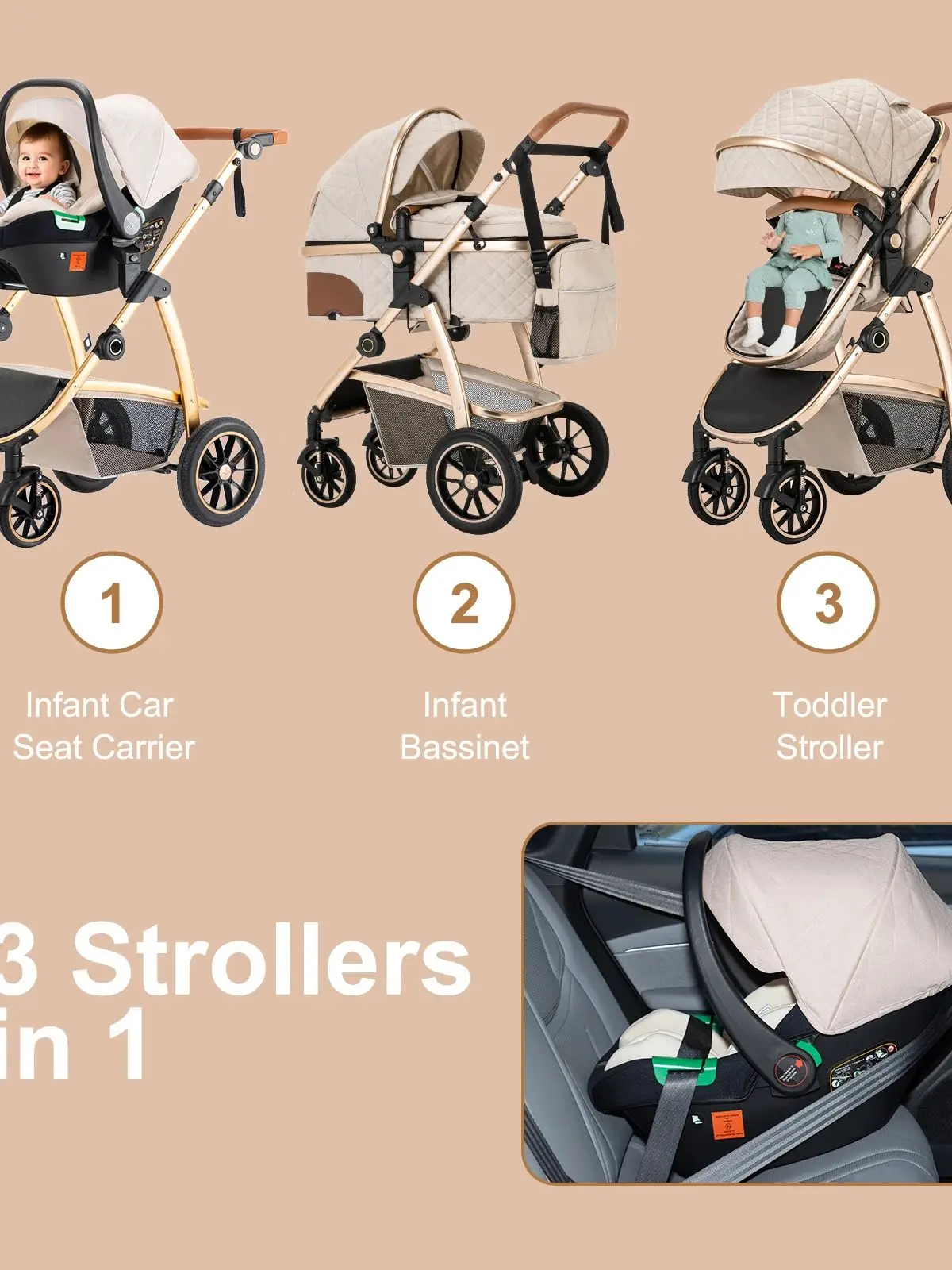 Kinderwagen 3 in 1 Leicht Faltbar Multifunktionaler Reisekinderwagen Tragbarer Babysitz EU-Standard Aluminiumrahmen