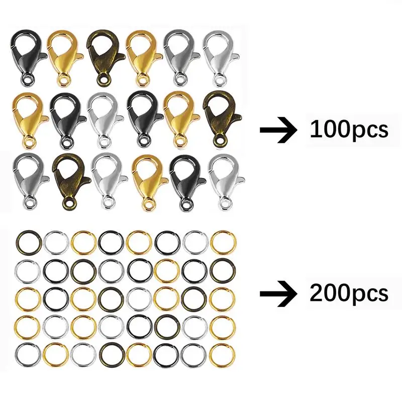 

Alloy Material Size10/12mm Lobster Buckle+4/5mm Closure Ring 300 Pieces/Pack New Jewelry Accessories DIY Handmade Key Chains