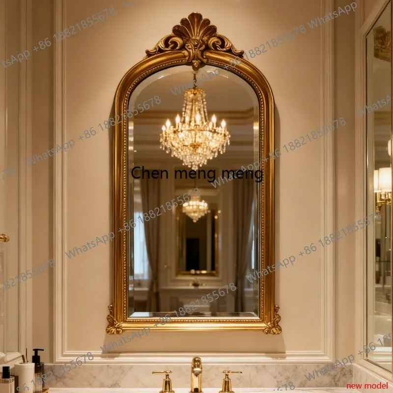 French retro carved wall hanging bathroom mirror European bathroom mirror porch fireplace decorative mirror AB03