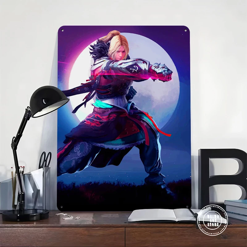 Warrior Striking a Pose Under the Moon Printed Poster Customized Wall Art Retro Vintage Metal Tin Signs for Mancave Decoration