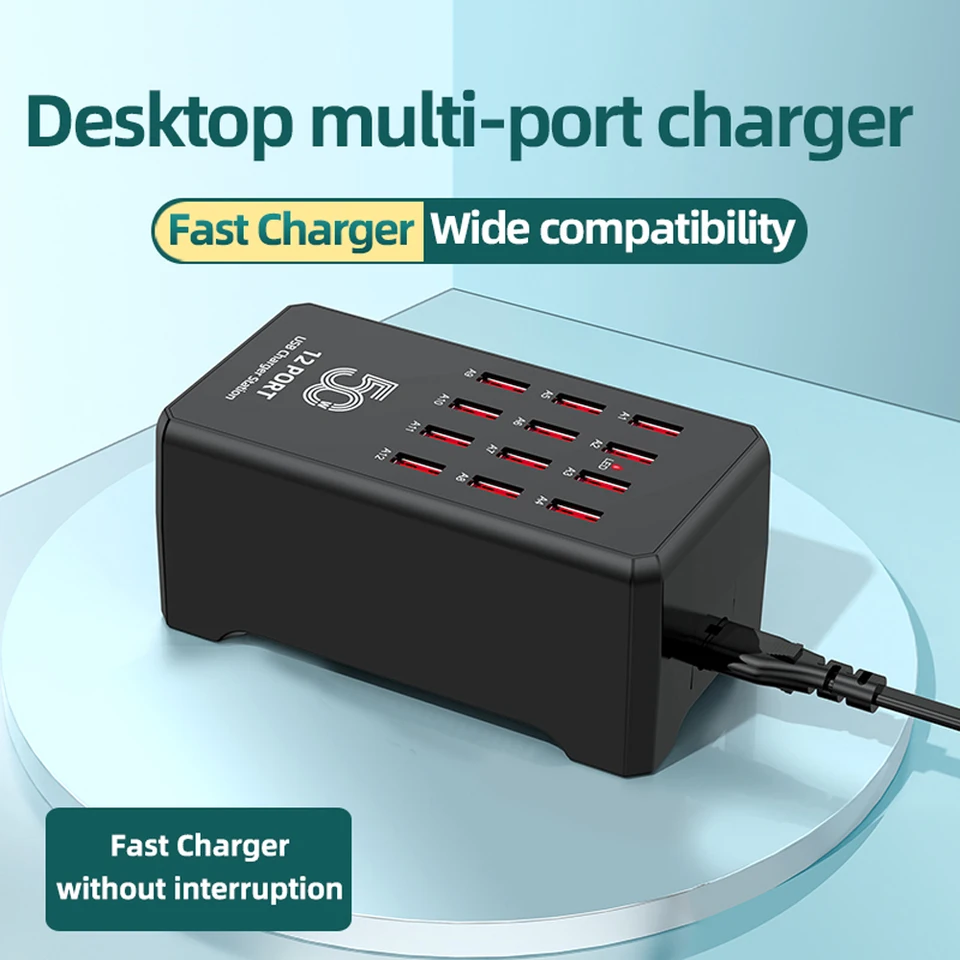 Cargador USB de 12/30 puertos, estación de carga rápida universal de pared y escritorio para teléfonos móviles, adaptador de corriente 6
