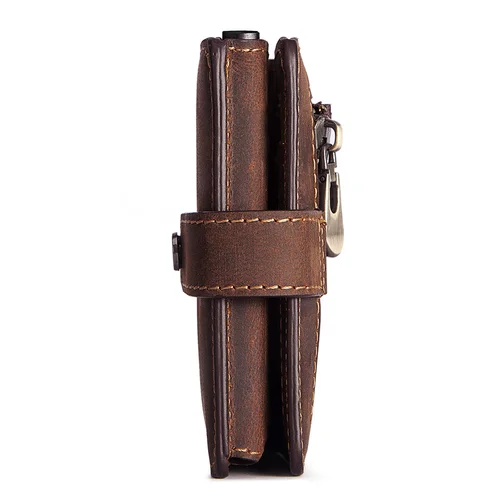 Imagen 2 del producto Crazy Horse-tarjetero de cuero para hombre, Mini billeteras cortas con protección RFID, cartera inteligente emergente de aluminio con bolsillo con cremallera