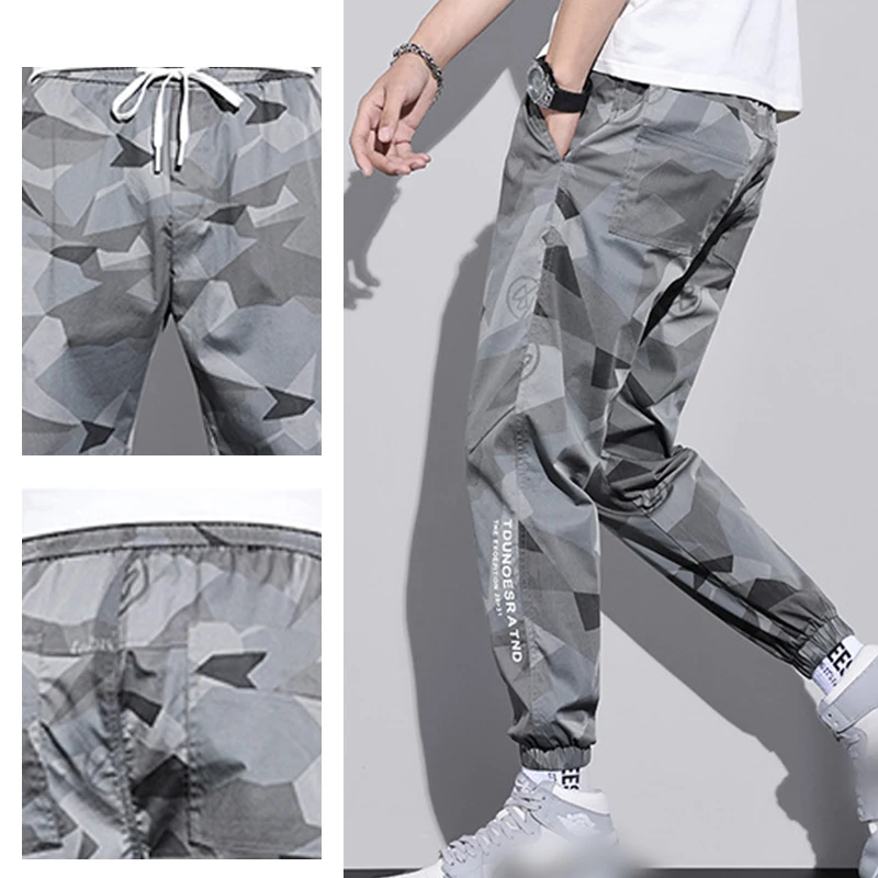 Multi-Pocket Camouflage Men Trousers Joggers Cargo Pants Men Summer Harem Pants Quick Drying Drawstring Loose Casual Sweatpants