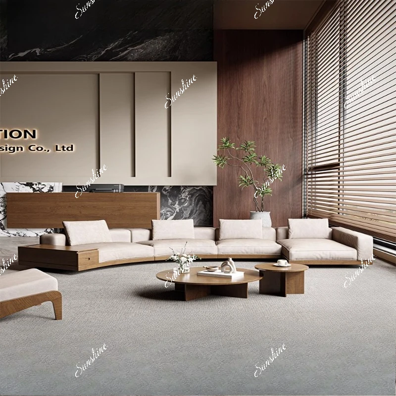 Simple modern solid wood curved free combination module sofa