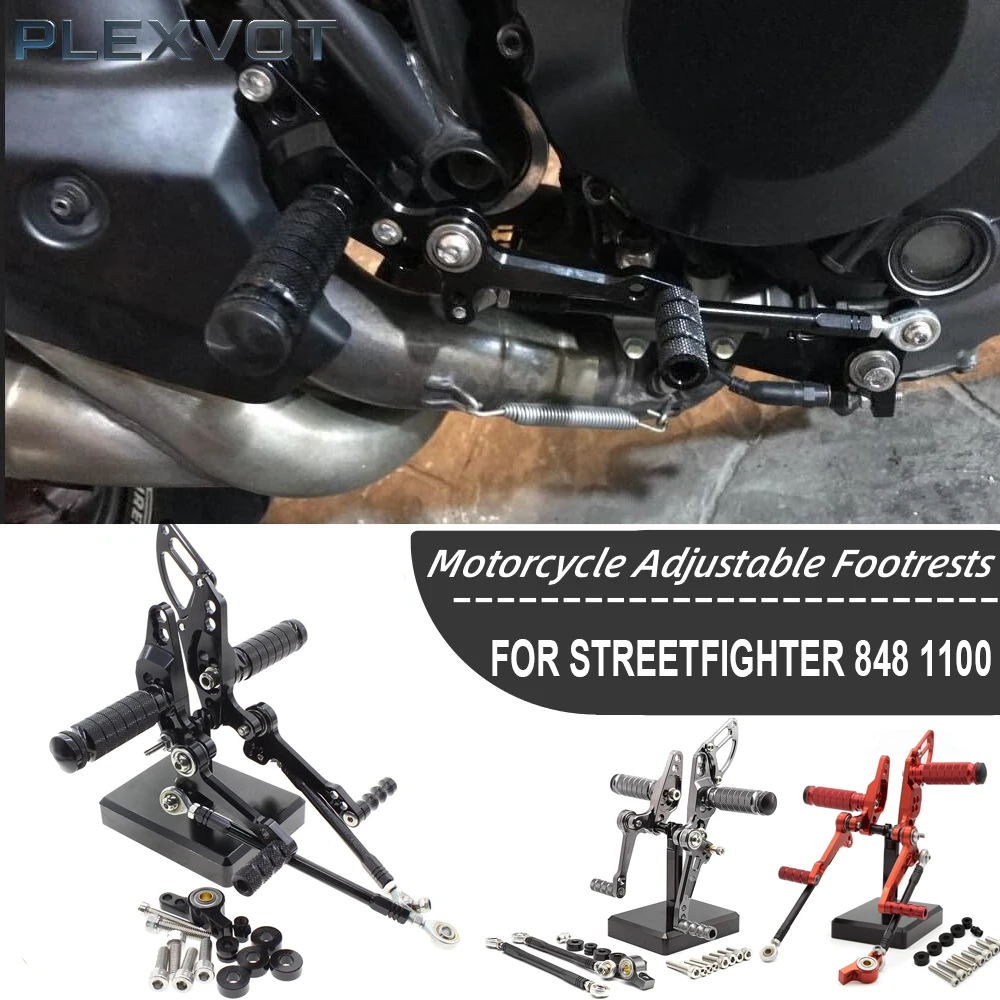 

Motorcycle Aluminum Rearset Foot Pegs Rear Set Footrests Fully Adjustable Foot Boards For Ducati STREETFIGHTER 848 1100 All Year
