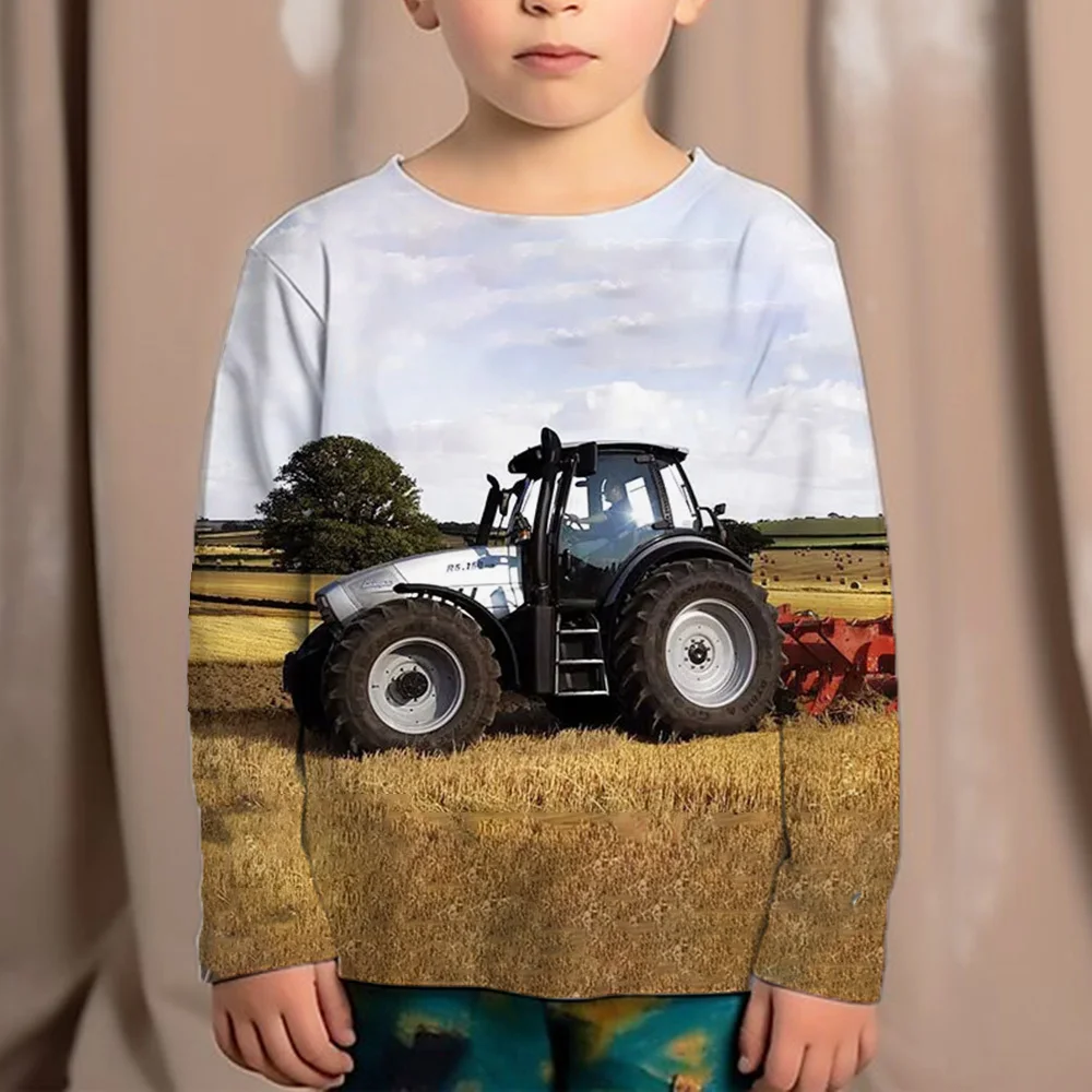 

Children's Clothing Boys Tshirt Long Sleeve 3D Trucks Print Kids Spring Fall Clothes Casual Stylish Round Neck Girl Clothes Tops