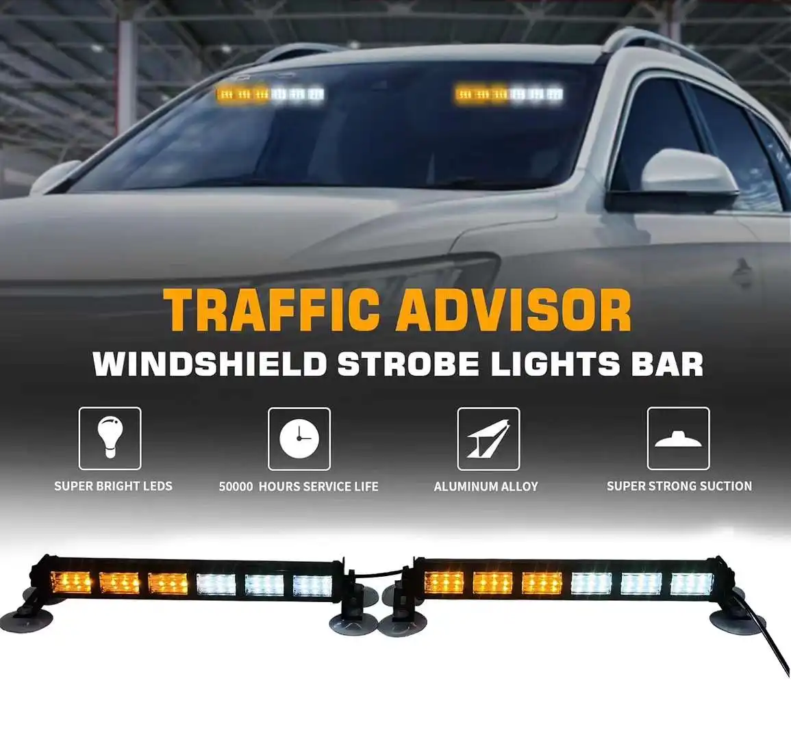 2 In 1 Emergency Strobe Light Traffic Advisor Light Bar LED Safety Warning Light Windshield Dashboard Strobe Light For Vehicles