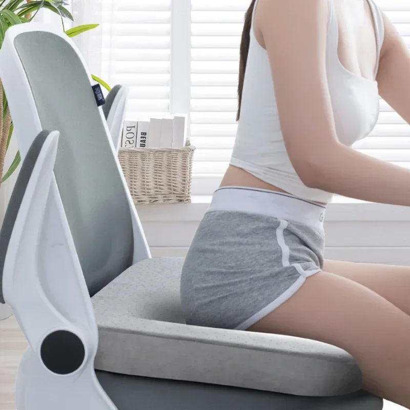 yesErgonomic Memory Foam Office Chair Cushion Soft Comfortable Gray Velvet Seat Cushion Anti-Slip Bottom Thickened Butt Cushion
