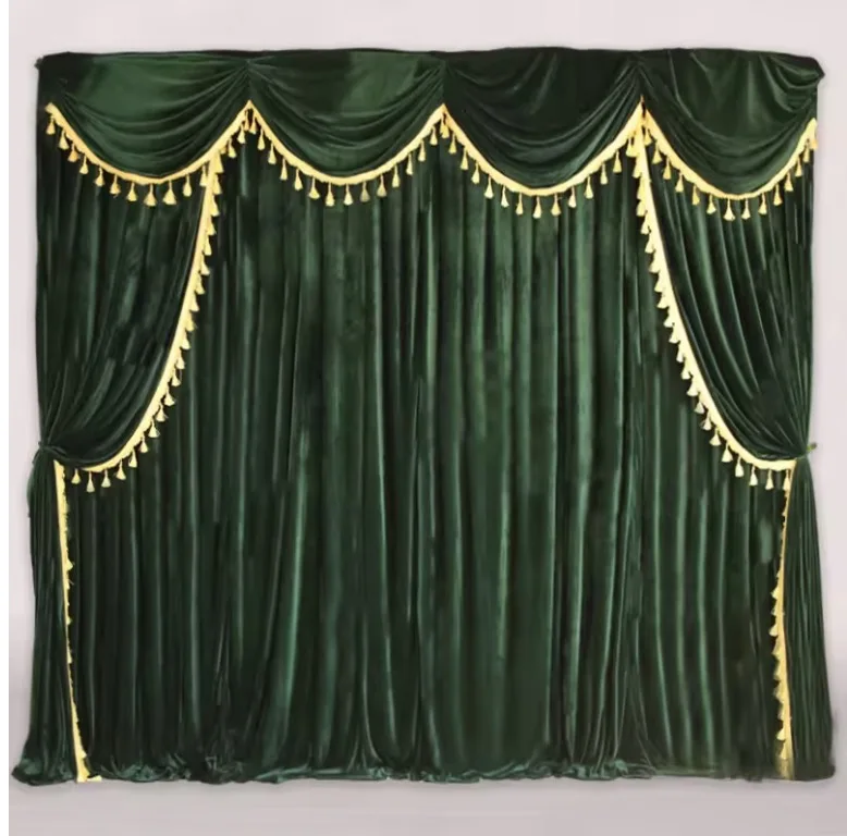 Green Wedding Party Velvet Valance Drape Panel Decoration Curtain Stage Background Drapery Table Skirt Thick Velvet Fabric