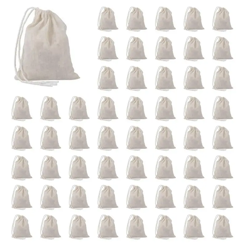 A27F-200 Pieces Drawstring Cotton Bags Muslin Bags,Tea Brew Bags (4 X 3 Inches)