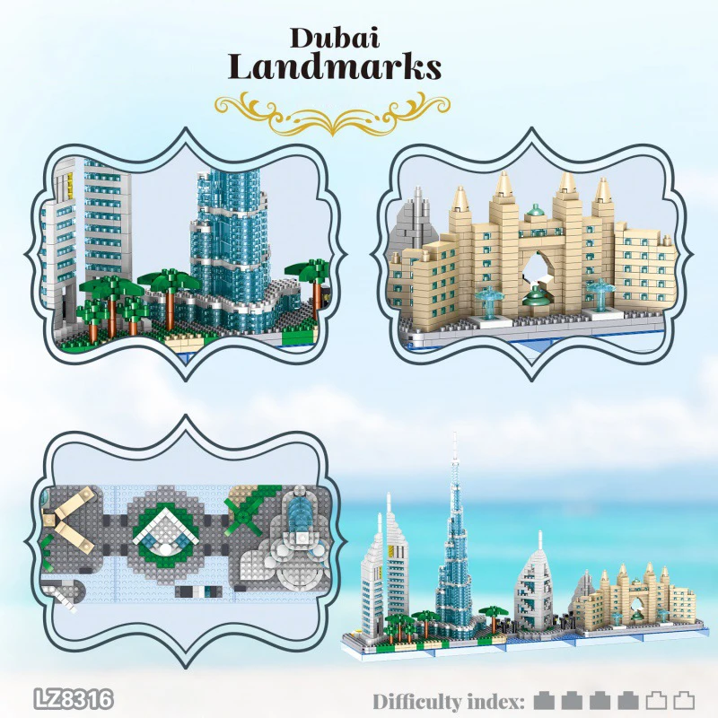 Emirati arabi uniti architettura Skyline Micro Diamond Block Dubai Landmark Nanobrick Burj Al Arab Khalifa Tower Atlantis Toy