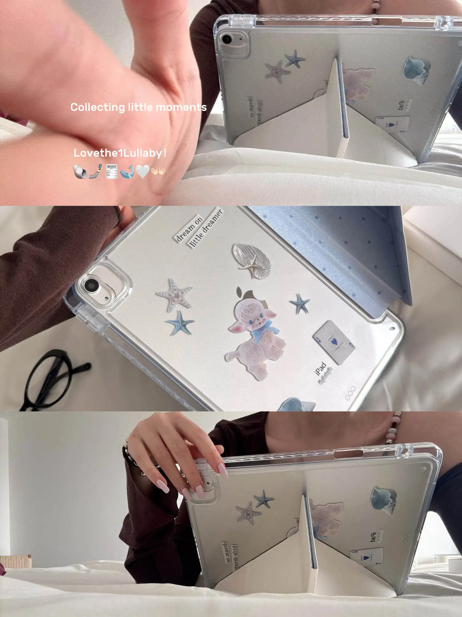 Sea Salt Blue Korean ins Star Cute illustration Kawaii For iPad Case iPad 10 9 8 7 Air 5 4 3 2 Pro 11 Mini Y-Fold Tri Fold Cover