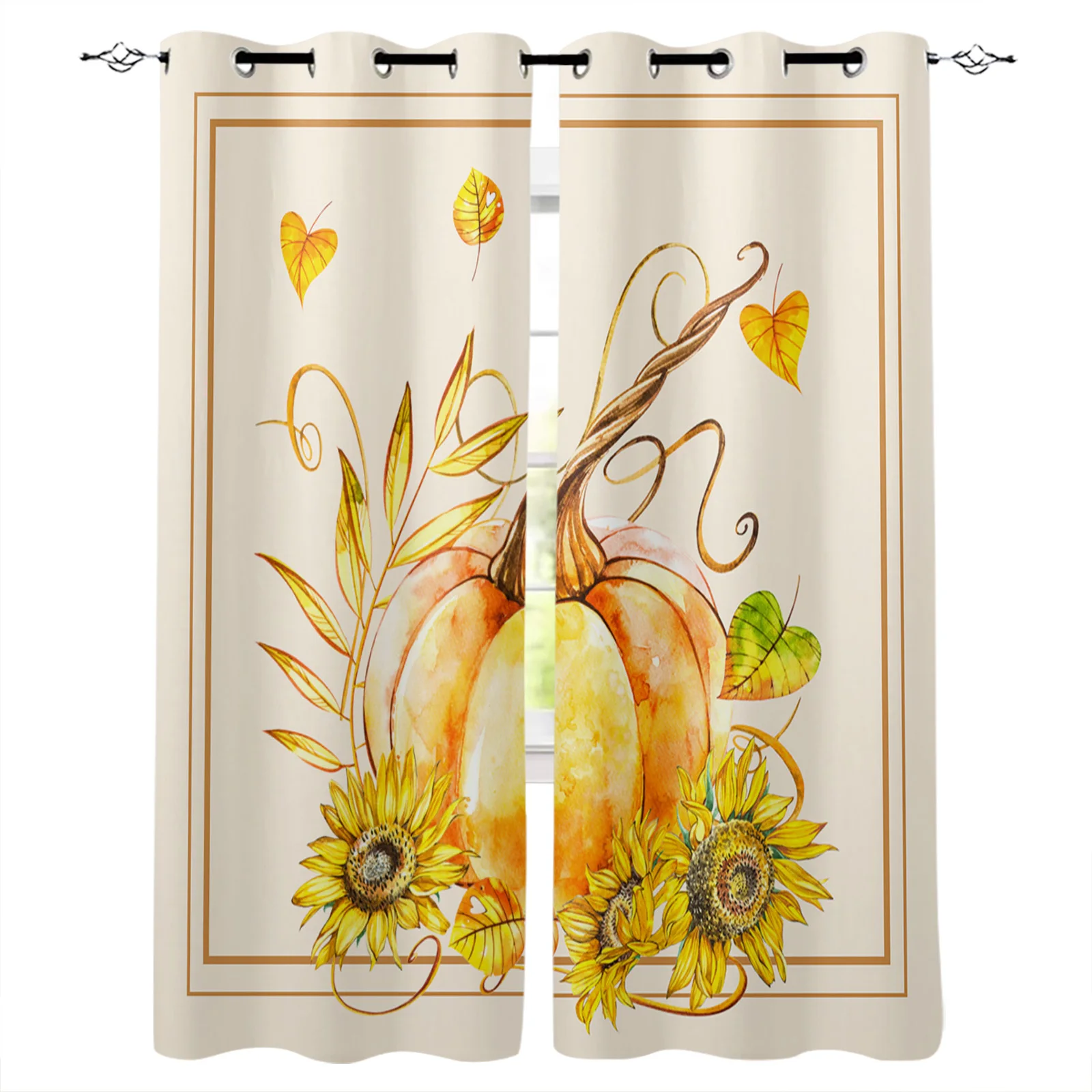 

Thanksgiving Pumpkin Sunflower Luxury European Curtains for Living Room Festival Window Curtain Bedroom Drapes Window Panels