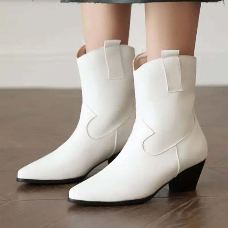 Botines de talla grande 46 para mujer, zapatos cortos informales de tacón bajo ancho en negro, marrón y blanco, zapatos cortos Unisex 45 nuevos 2025, primavera y otoño