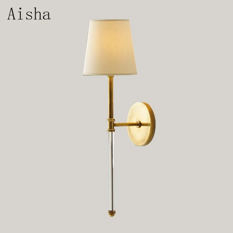 

Light Luxury Crystal Wall Lamp Bedroom Bedside Fabric Sconces Creative Living Room Background Wall Staircase Corridor Fixture