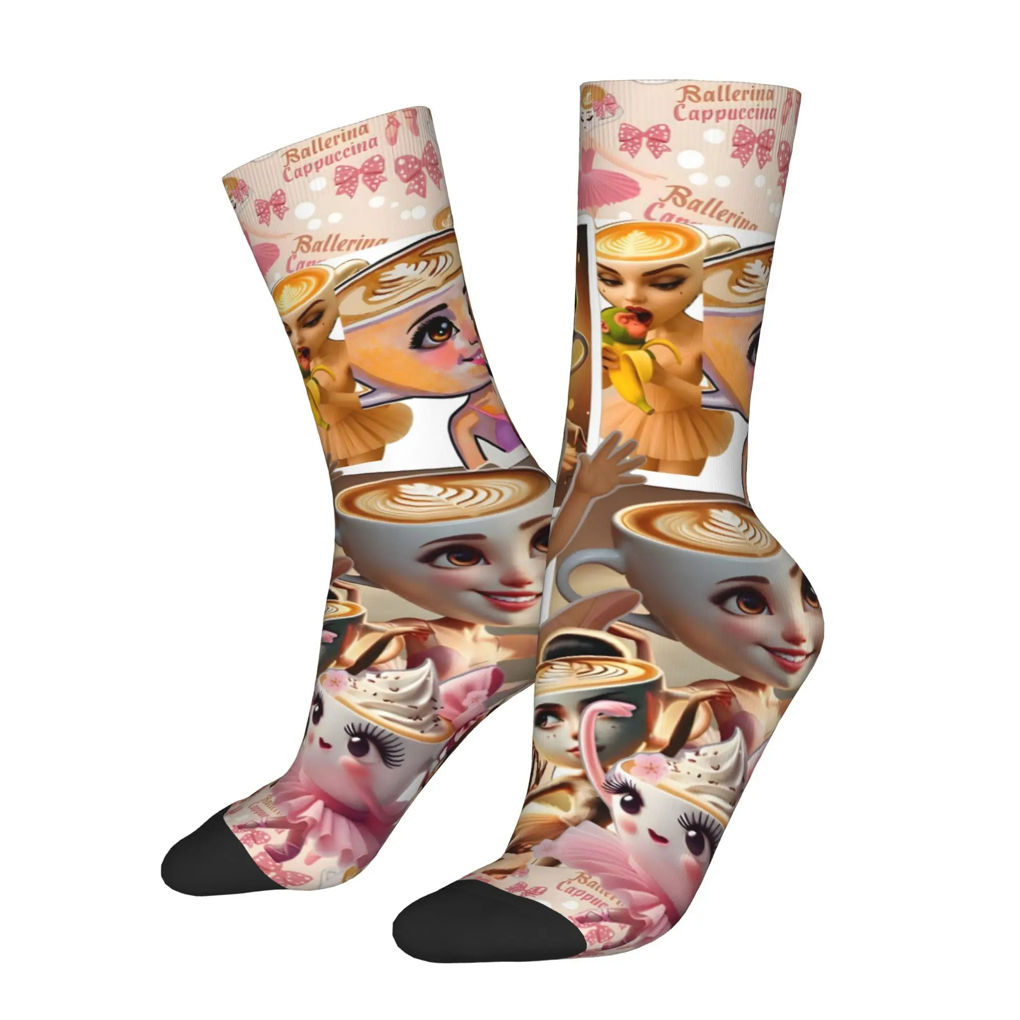 

Funny Sock for Men Ballerina Cappuccina Italian Brainrot Hip Hop Happy Breathable Pattern Printed Crew Sock Novelty Gift