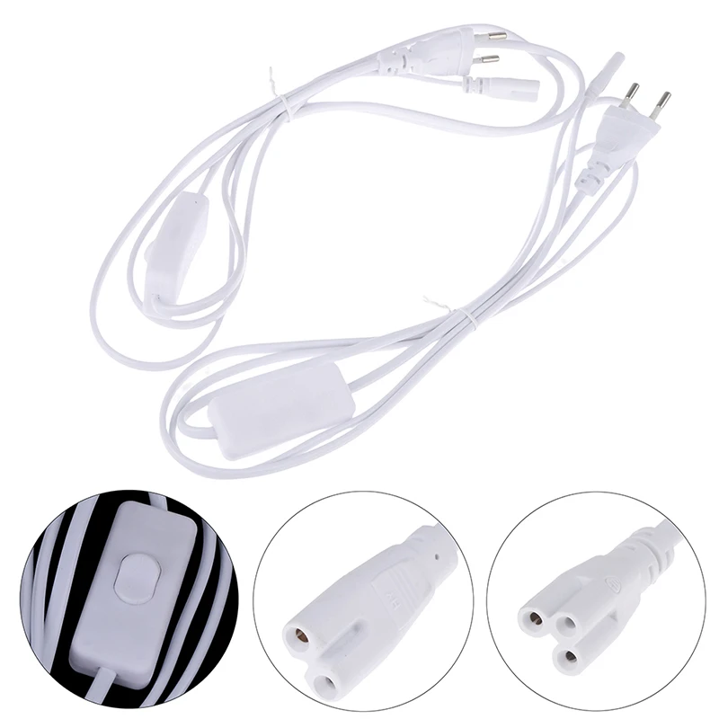 1 Piece White Cable Length 180CM Power Cord Cables EU Plug Switch Cable For T5 LED Tube T8 Power Charging Wire Connection