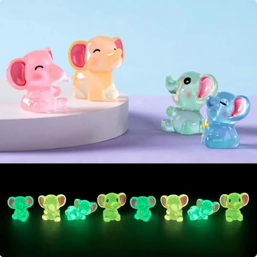 Cartoon Handicraft Luminous Mini Elephants Cute 3D Elephants Resin Ornaments DIY Elephants Micro Landscape Jewelry Accessories