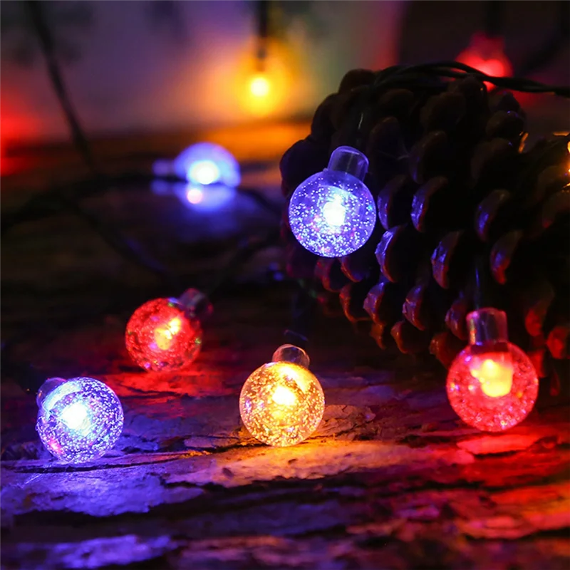 AF90-Lampadine solari Sfera di cristallo 8 modalità 5M Luci a stringa LED Lucine Ghirlande per decorazioni natalizie all'aperto